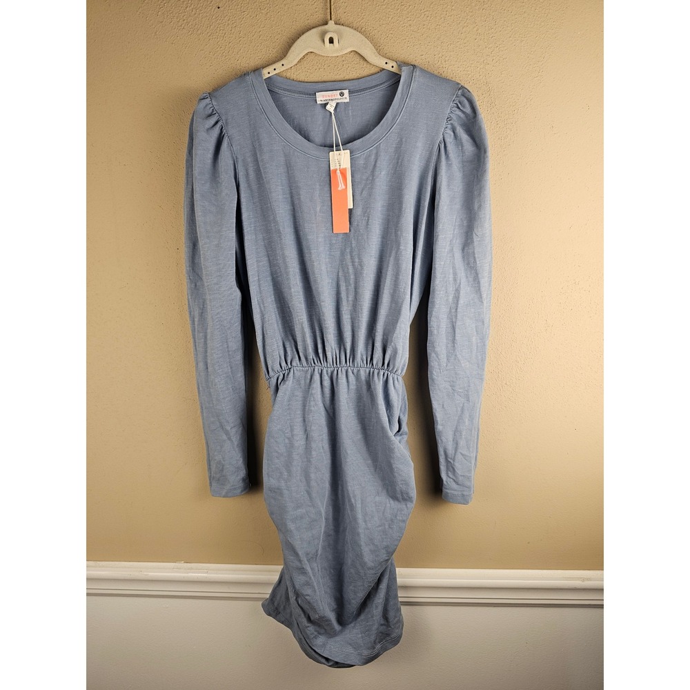 NWT Sundry Anthropologie Womens Sea Blue Puff Sleeve Shirred Mini Dress XS